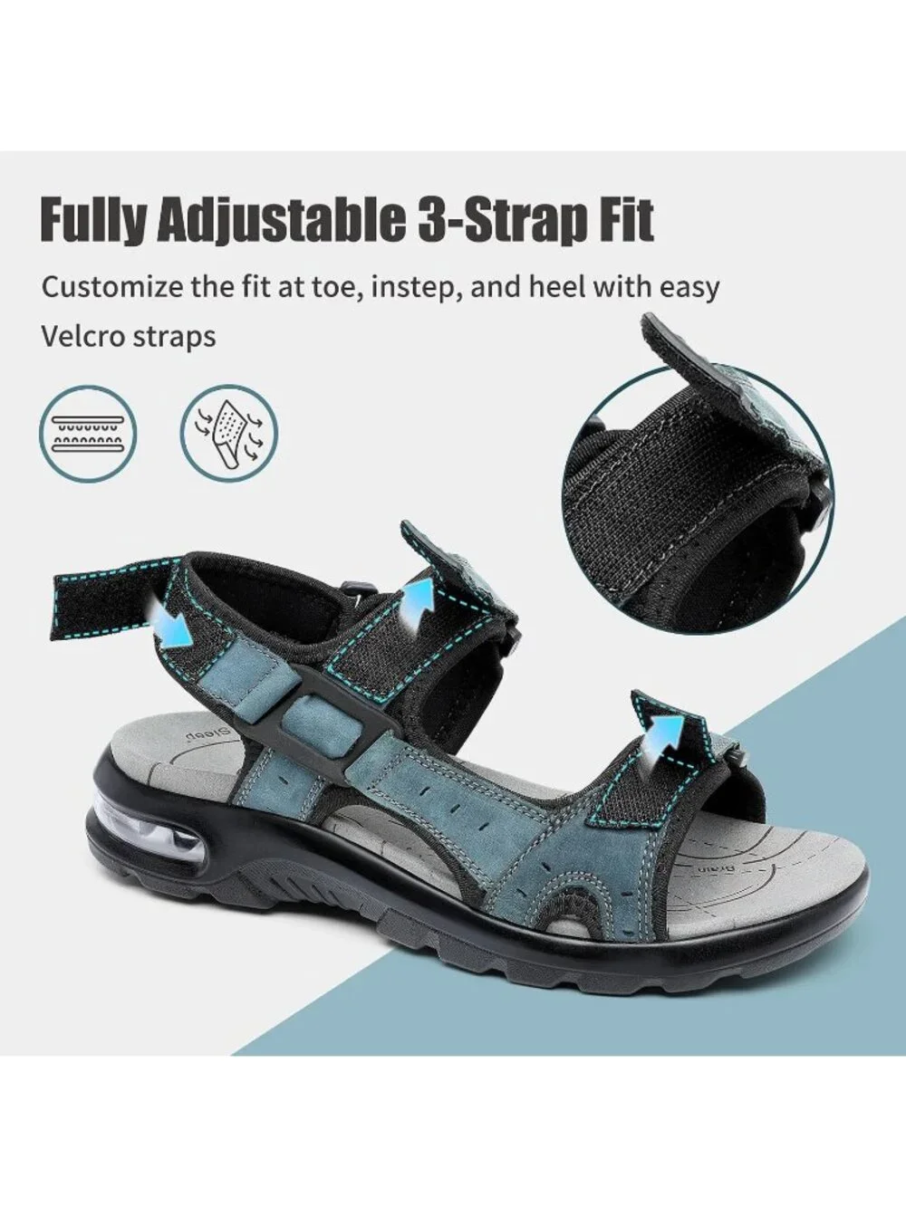 Men's Grey Arch Support Outdoor Non Slip Athletic Durable Hiking Sandal Shoes